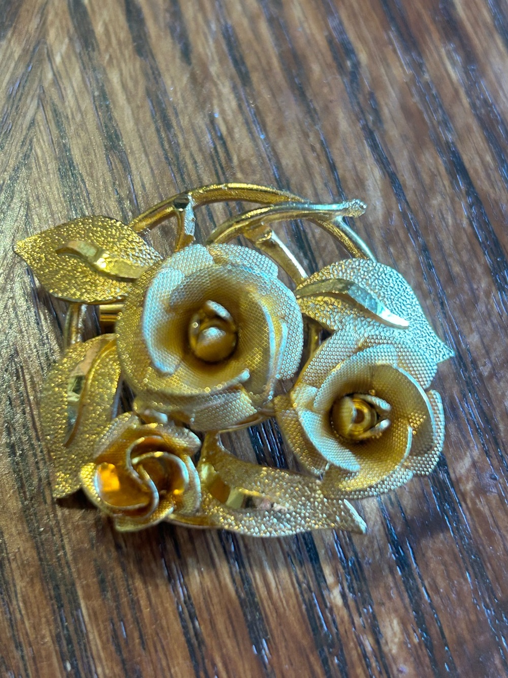 Vintage Coro Gold Tone Rose Floral Brooch Pin